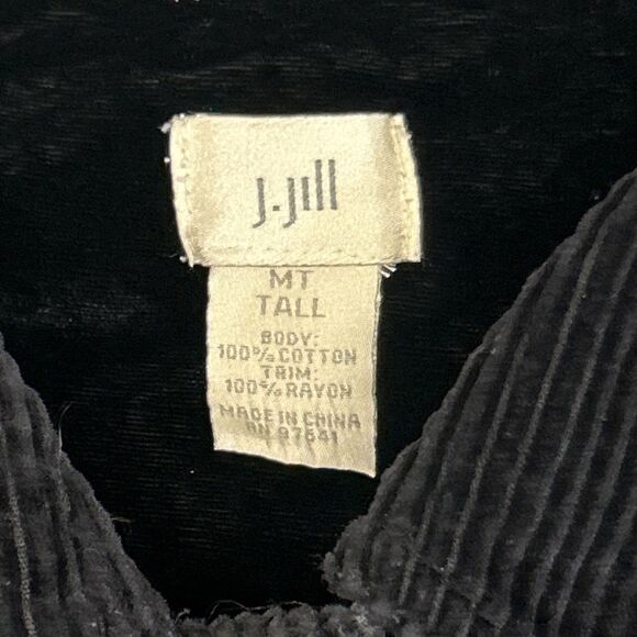 J Jill Corduroy Jacket Womens Medium Tall Velvet Trim Black Button Front Pockets - Picture 3 of 7